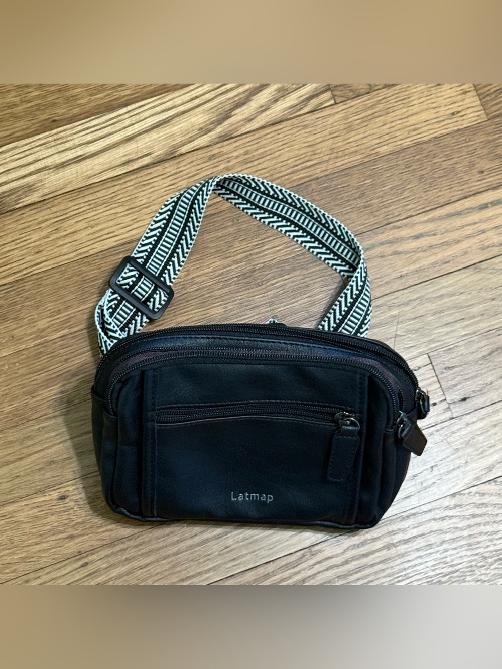 Latmap Black Waist Bag Fanny Pack with Patterned Strap